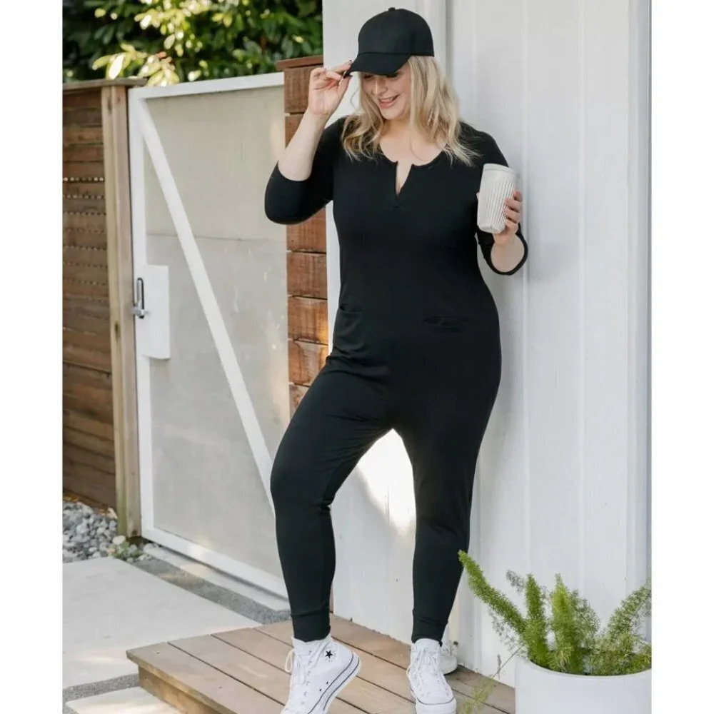 Smash + Tess 3/4 Sleeve Monday Romper In Midnight Black